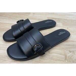 New Rockport Women's Yara Slide Sandals Black Comfort Slipper Buckle Size 10